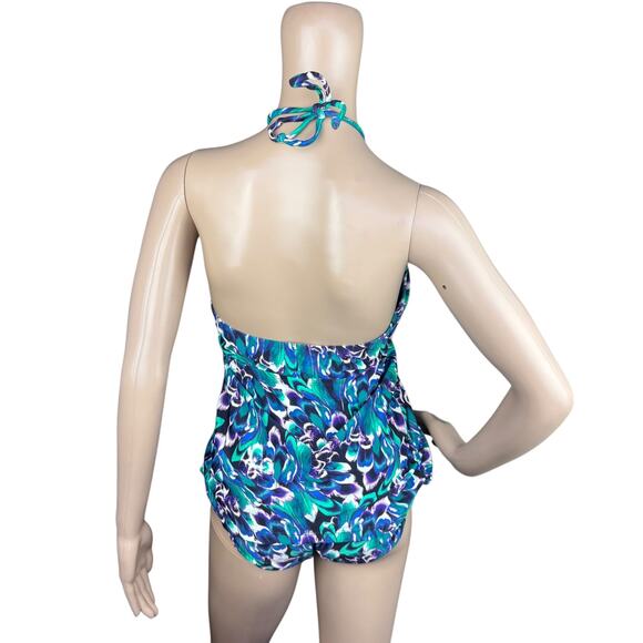 Converse One Star Women Blue Green Feather Print Halter Tankini Swimsuit Top XL - Picture 6 of 11